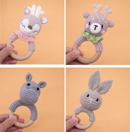 Baby Crochet Animal Rattle Wooden Toys